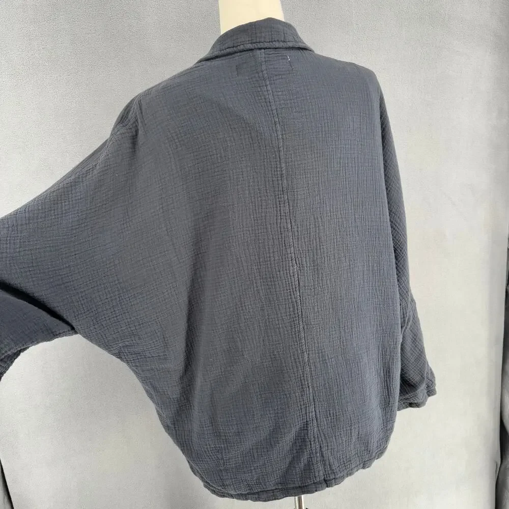 Free People Slouchy Button Front Dolman Cardigan Blazer Small‎ Crinkle Cotton